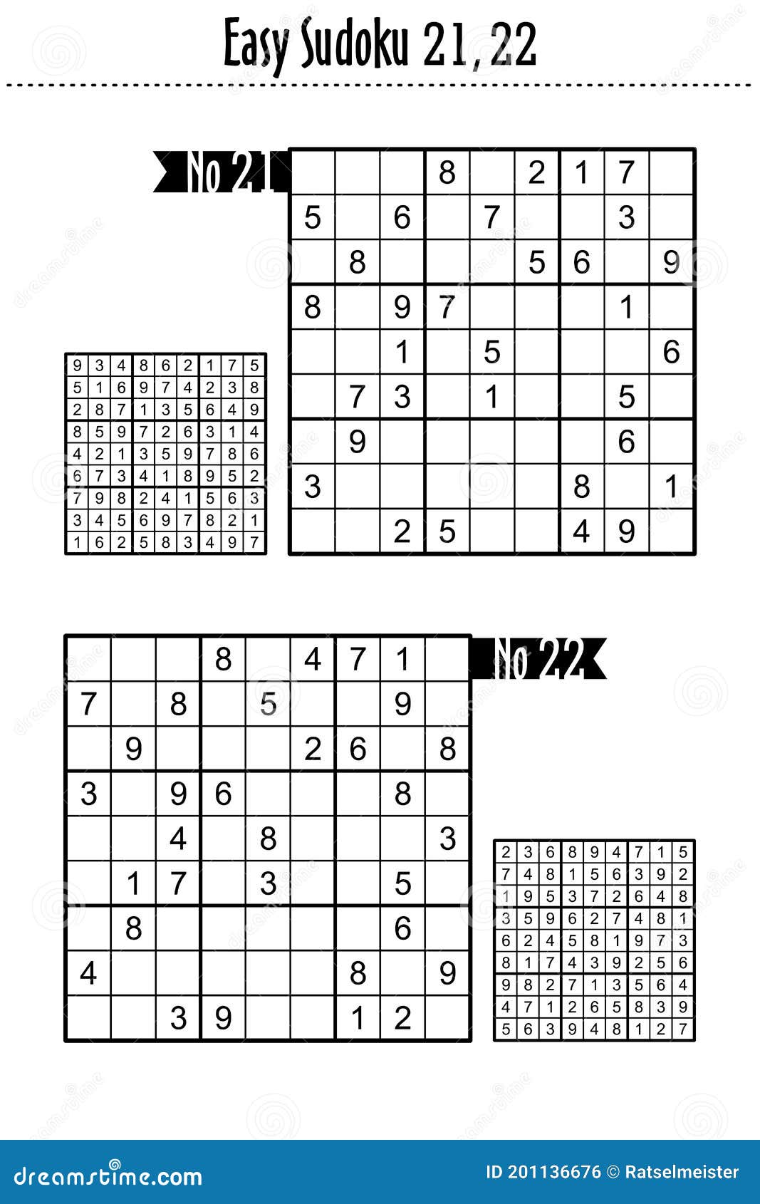 two easy level sudoku puzzles, no 21 and no 22